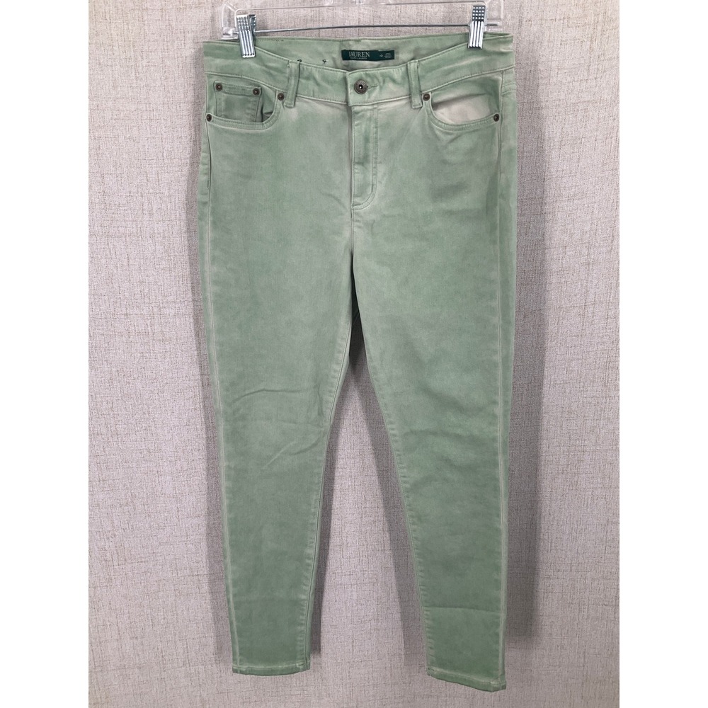 Lauren Ralph Lauren Premier Pastel Ankle Pants Women 10 Green Cotton Boho‎